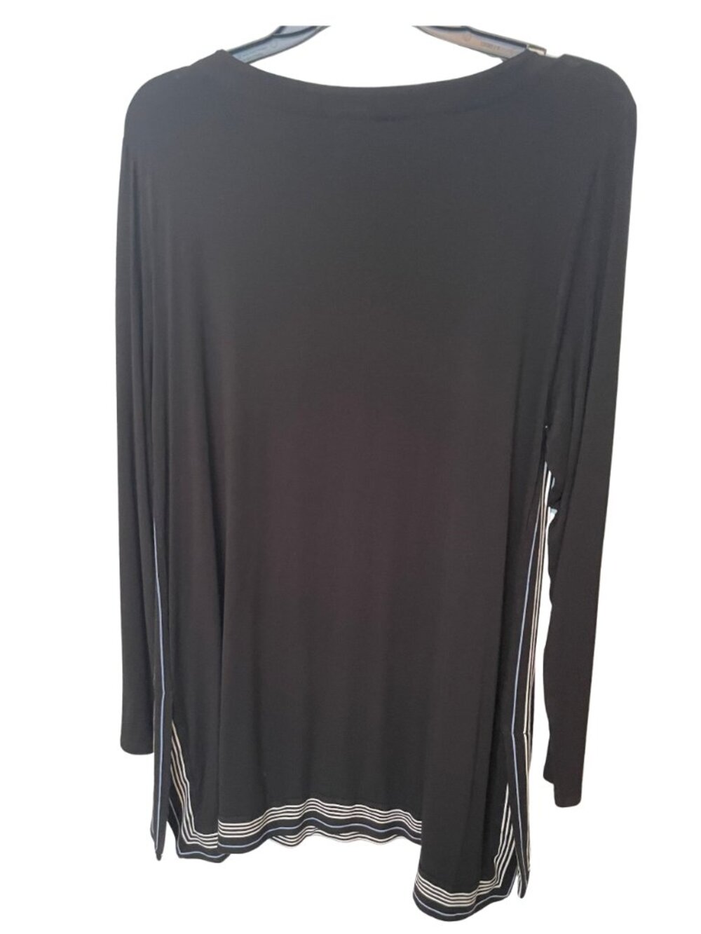 J Jill Black Long-Sleeve tunic Top with Stripe Hem wearever large